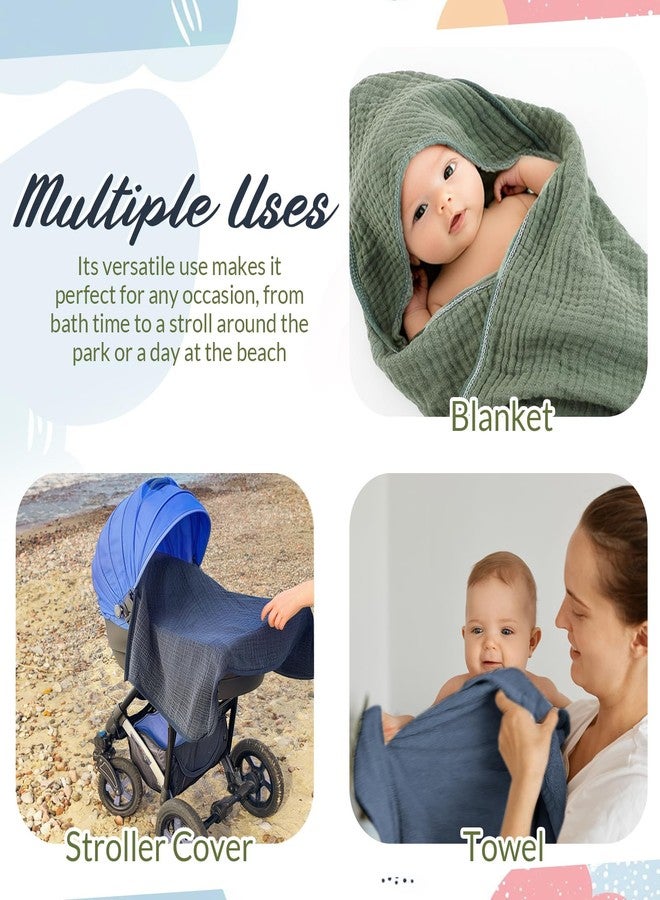 Hahafelt 6 Pcs Muslin Hooded Bath Towels Washcloths and Bibs Set, Muslin Cotton Baby Towels Absorbent Hooded Blanket Towel Infant Bibs for Boys Girls Newborn Infant Essential(Blue, Green) - Image 5